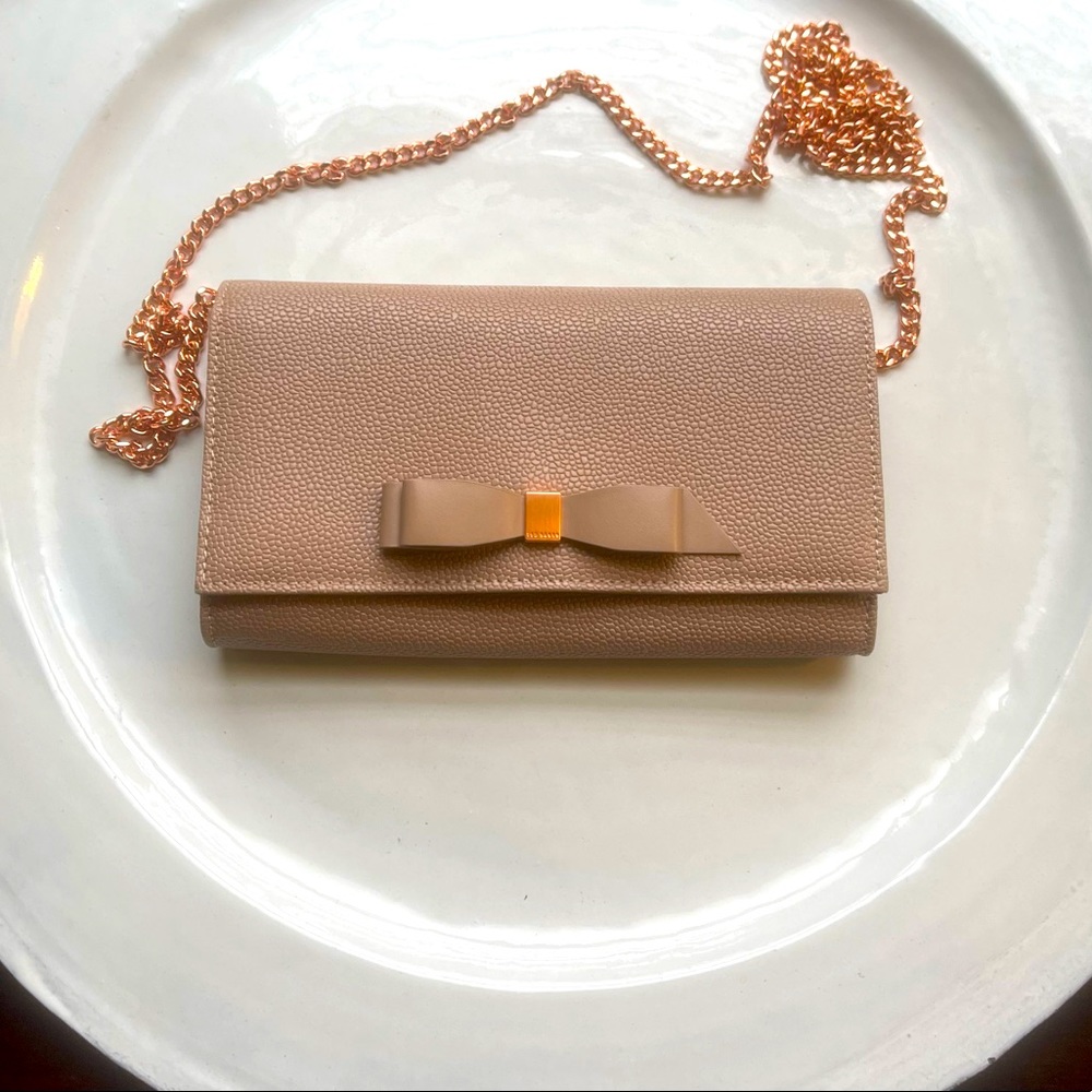 Ted Baker “Alaine” pink leather wallet on rose gold chain
